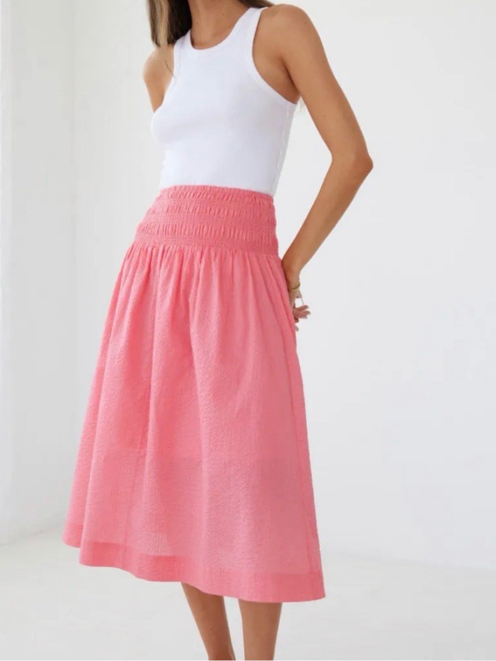 Pink Women's Smocked Waist Ayr Lined A-Line Skirt